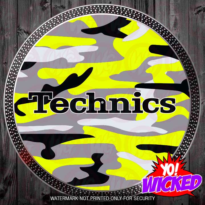 TECHNICS LIME CAMO DJ TURNTABLE SLIPMATS - pair