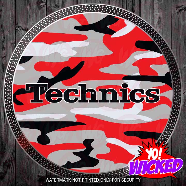 TECHNICS RED CAMO DJ TURNTABLE SLIPMATS - pair
