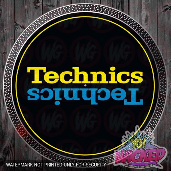 TECHNICS BLUE YELLOW BLACK DJ TURNTABLE SLIPMATS - pair